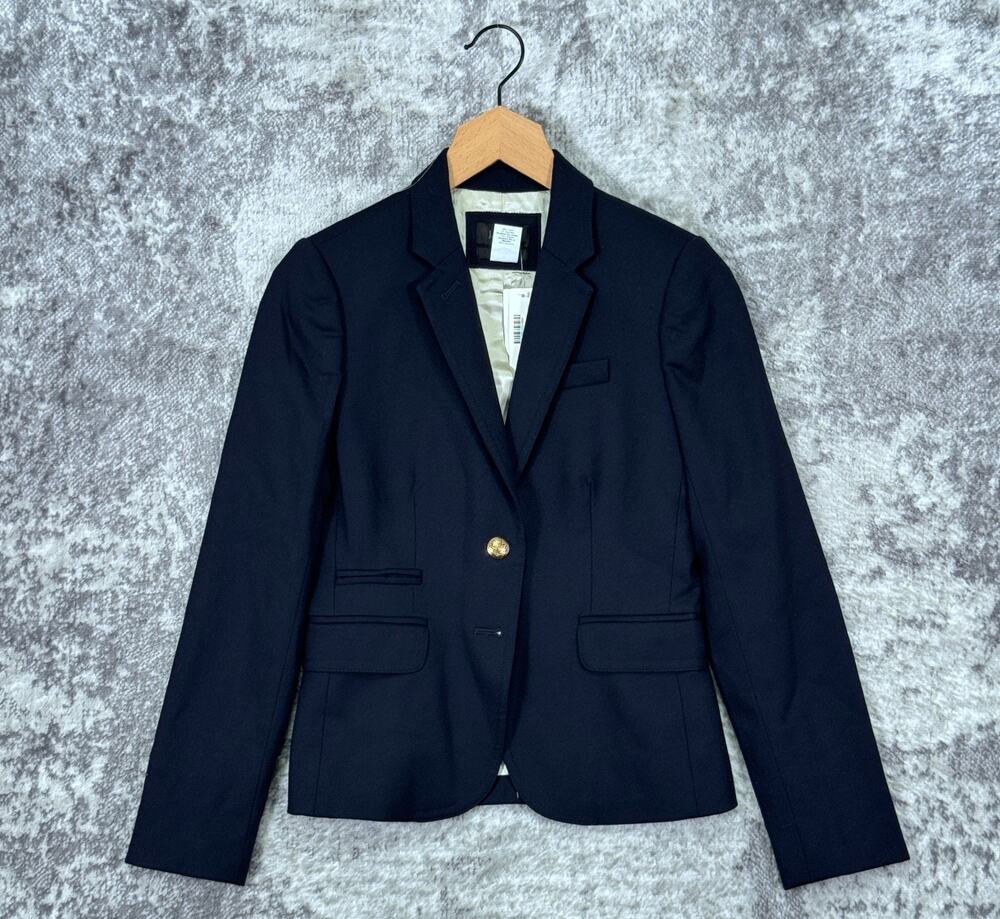 New J Crew Schoolboy Blazer 00 Womens Navy Blue Wool Blend Jacket